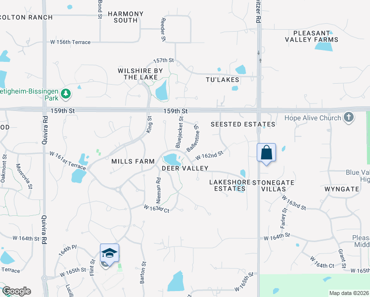 map of restaurants, bars, coffee shops, grocery stores, and more near 10800 West 163rd Street in Olathe