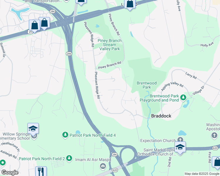 map of restaurants, bars, coffee shops, grocery stores, and more near 12212 Hollow Tree Lane in Fairfax
