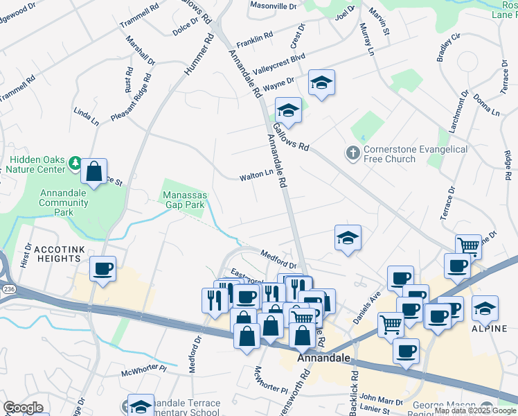 map of restaurants, bars, coffee shops, grocery stores, and more near 3919 Keith Place in Annandale