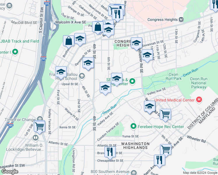 map of restaurants, bars, coffee shops, grocery stores, and more near 101 Independence Avenue Southeast in Washington