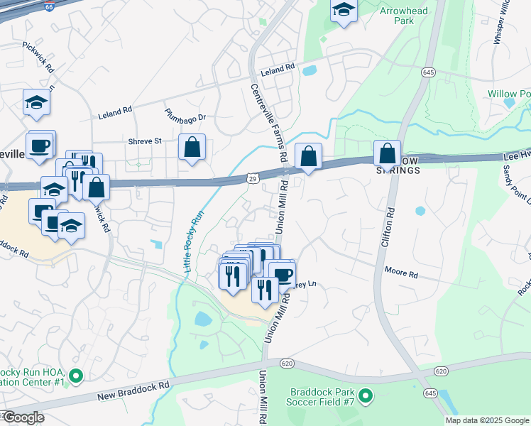 map of restaurants, bars, coffee shops, grocery stores, and more near 5602 Gosling Court in Clifton