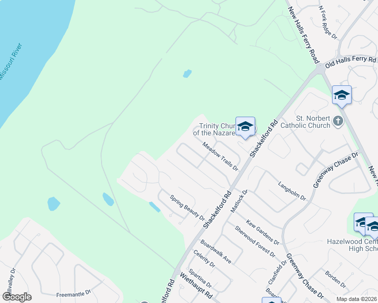 map of restaurants, bars, coffee shops, grocery stores, and more near 1854 Kilmory Drive in Florissant