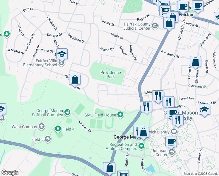 map of restaurants, bars, coffee shops, grocery stores, and more near 10699 Sessions Court in Fairfax