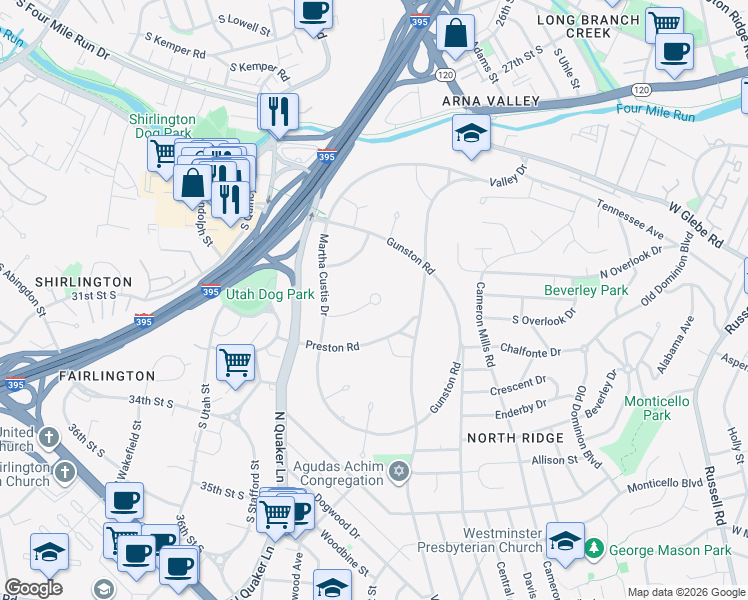 map of restaurants, bars, coffee shops, grocery stores, and more near 1527 Mount Eagle Place in Alexandria