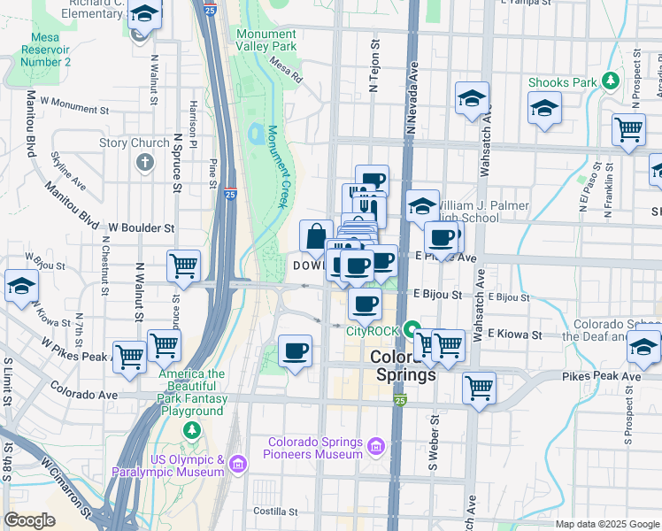 map of restaurants, bars, coffee shops, grocery stores, and more near in Colorado Springs