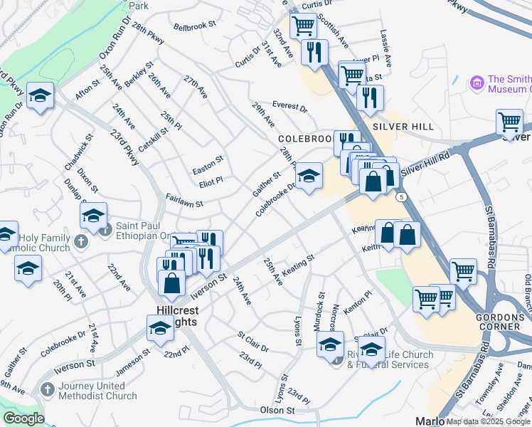 map of restaurants, bars, coffee shops, grocery stores, and more near 101 Independence Avenue Southeast in Washington