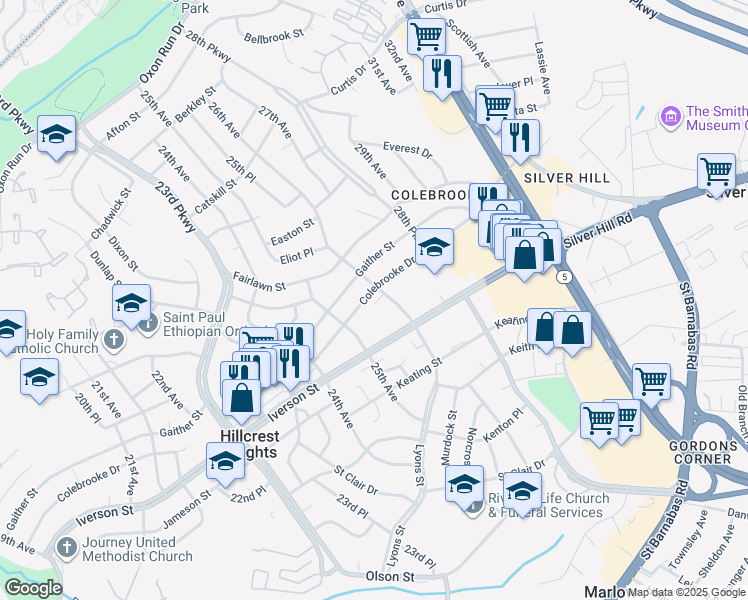 map of restaurants, bars, coffee shops, grocery stores, and more near 101 Independence Avenue Southeast in Washington