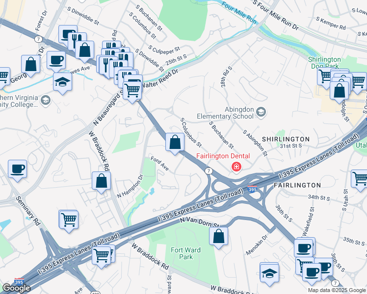 map of restaurants, bars, coffee shops, grocery stores, and more near 4914 29th Road South in Arlington