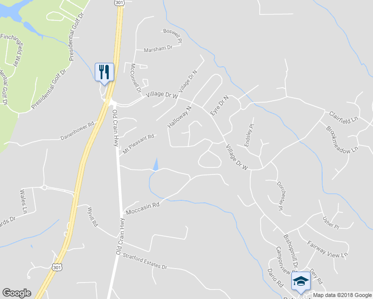 map of restaurants, bars, coffee shops, grocery stores, and more near 3725 Halloway North in Upper Marlboro