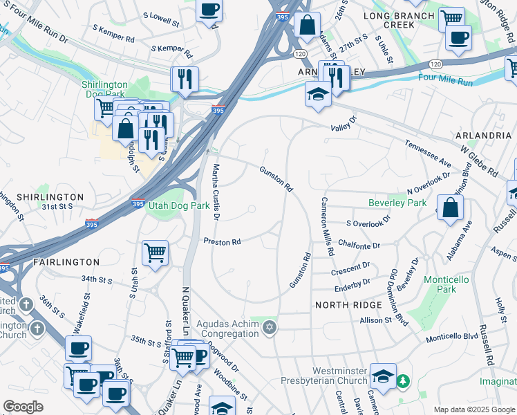 map of restaurants, bars, coffee shops, grocery stores, and more near 1506 Mount Eagle Place in Alexandria
