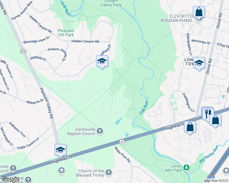 map of restaurants, bars, coffee shops, grocery stores, and more near 15147 Wetherburn Drive in Centreville