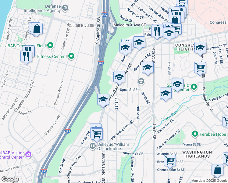 map of restaurants, bars, coffee shops, grocery stores, and more near 101 Independence Avenue Southeast in Washington