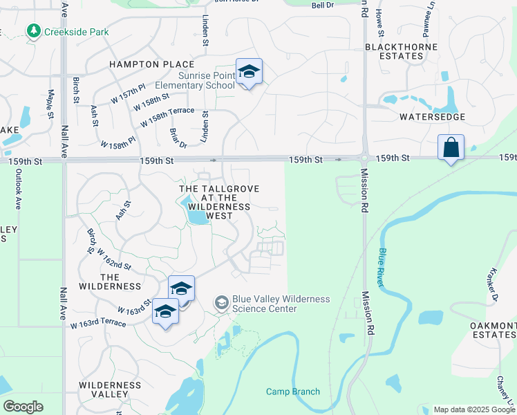 map of restaurants, bars, coffee shops, grocery stores, and more near 16049 Fontana Street in Stilwell