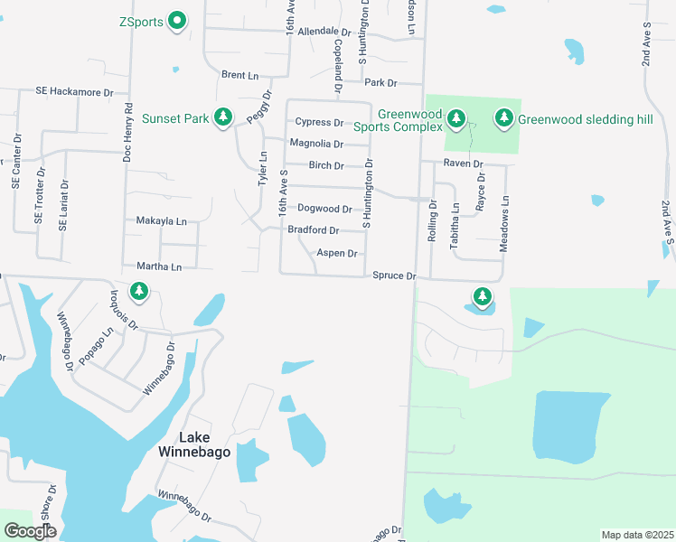 map of restaurants, bars, coffee shops, grocery stores, and more near 1304 Spruce Drive in Greenwood