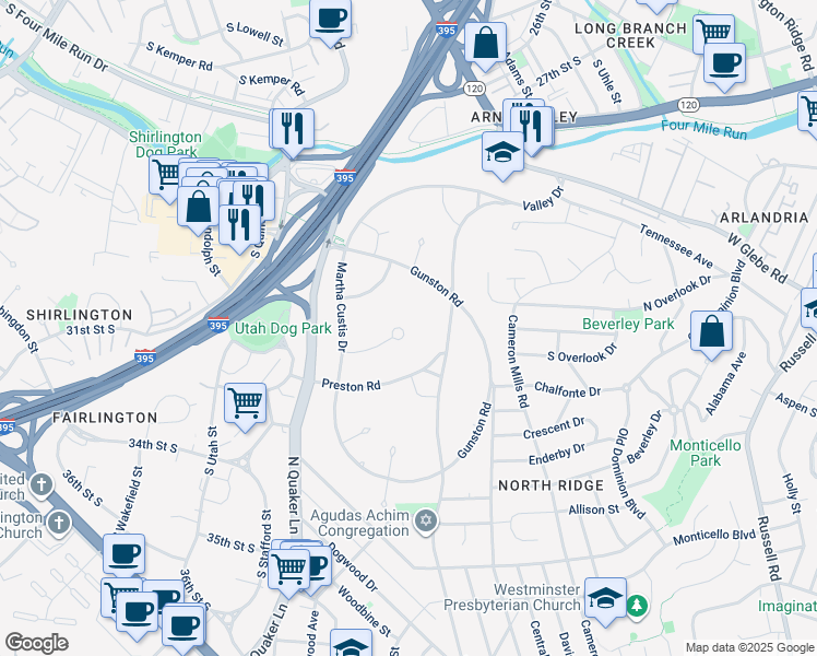 map of restaurants, bars, coffee shops, grocery stores, and more near 1507 Mount Eagle Place in Alexandria