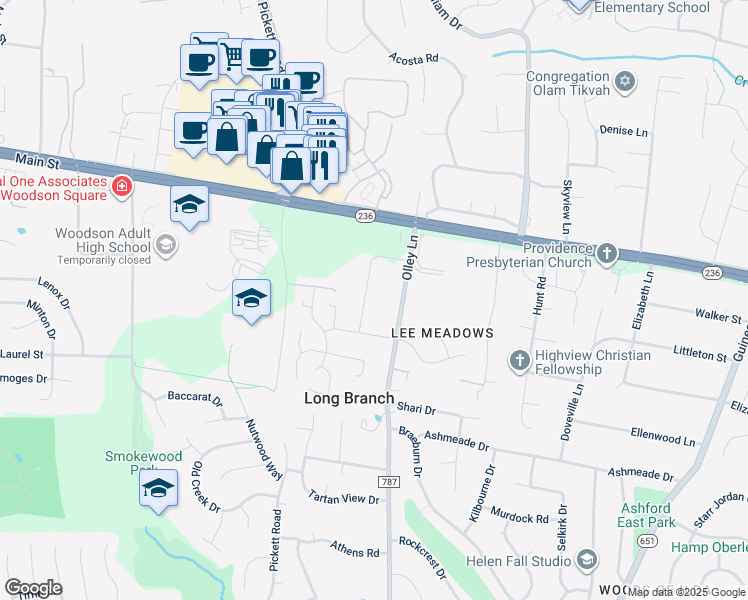 map of restaurants, bars, coffee shops, grocery stores, and more near 4029 Goss Road in Fairfax