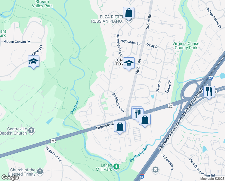 map of restaurants, bars, coffee shops, grocery stores, and more near 14840 Palmerston Square in Centreville