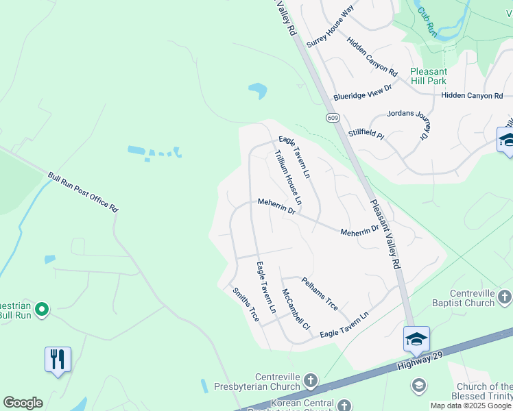 map of restaurants, bars, coffee shops, grocery stores, and more near 15482 Eagle Tavern Lane in Centreville