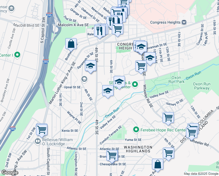 map of restaurants, bars, coffee shops, grocery stores, and more near 101 Independence Avenue Southeast in Washington