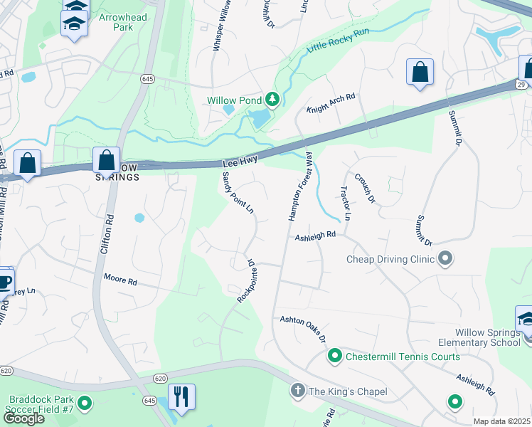 map of restaurants, bars, coffee shops, grocery stores, and more near 13004 Pebblestone Ct in Clifton