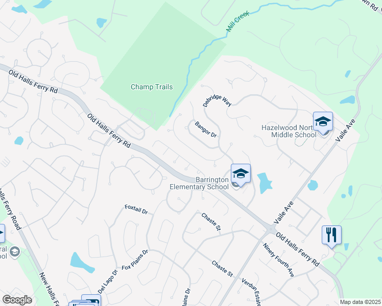 map of restaurants, bars, coffee shops, grocery stores, and more near 4356 Margaret Ridge Drive in Florissant
