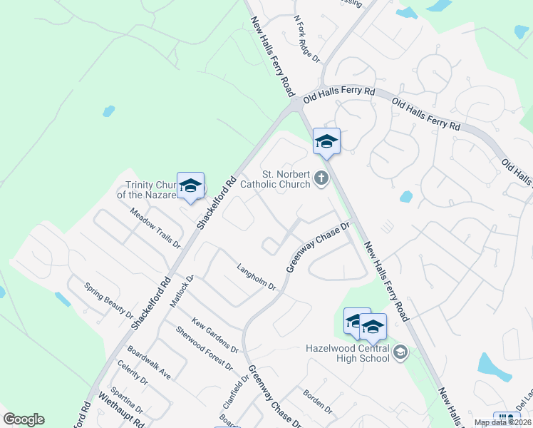 map of restaurants, bars, coffee shops, grocery stores, and more near 1581 Barkwood Drive in Florissant