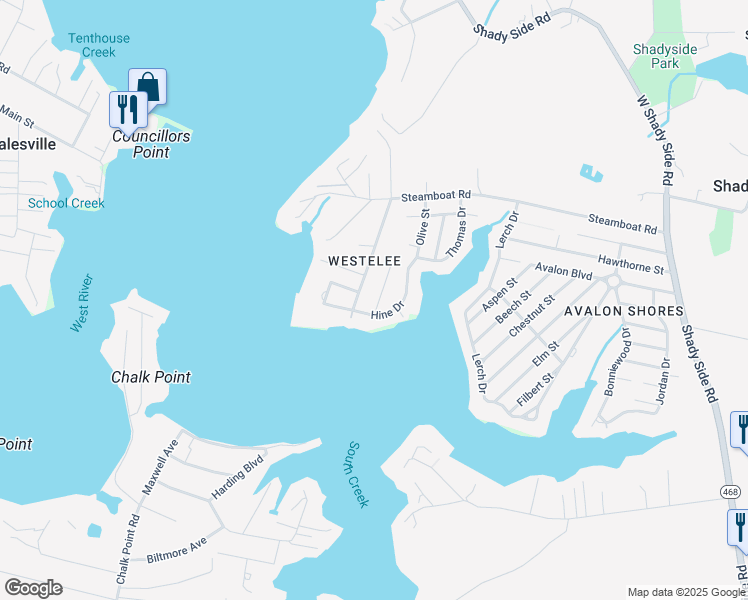 map of restaurants, bars, coffee shops, grocery stores, and more near 4934 Rullman Road in Shady Side