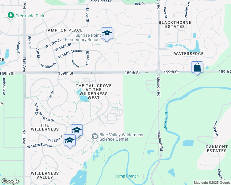 map of restaurants, bars, coffee shops, grocery stores, and more near 16049 Fontana Street in Stilwell