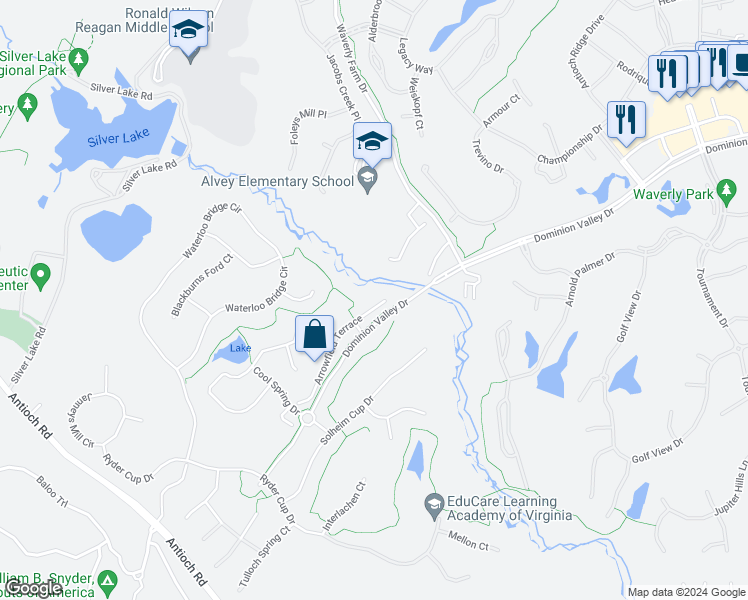 map of restaurants, bars, coffee shops, grocery stores, and more near 5504 Arrowfield Terrace in Haymarket