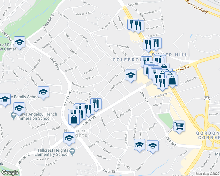 map of restaurants, bars, coffee shops, grocery stores, and more near 2516 Colebrooke Drive in Temple Hills