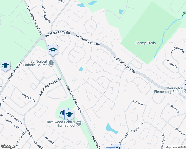 map of restaurants, bars, coffee shops, grocery stores, and more near 3829 Kentucky Derby Drive in Florissant