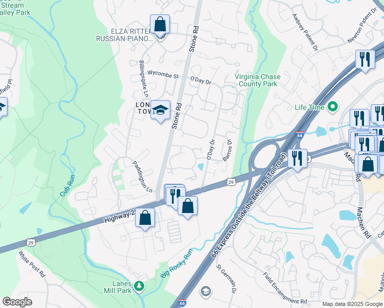 map of restaurants, bars, coffee shops, grocery stores, and more near 14641 Seasons Drive in Centreville
