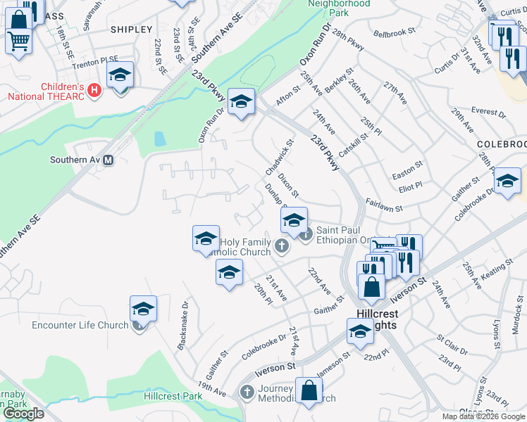 map of restaurants, bars, coffee shops, grocery stores, and more near 2061 Chadwick Terrace in Temple Hills