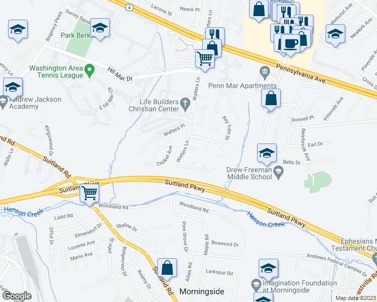 map of restaurants, bars, coffee shops, grocery stores, and more near 6701 Jo Ann Court in District Heights