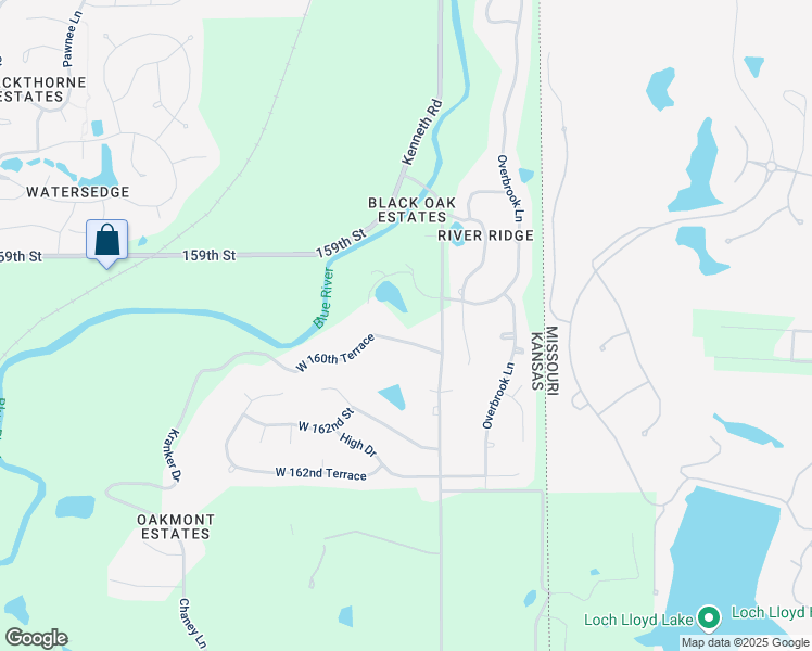 map of restaurants, bars, coffee shops, grocery stores, and more near 2476 West 160th Terrace in Stilwell