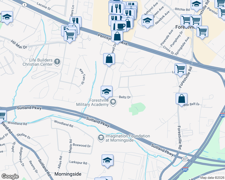 map of restaurants, bars, coffee shops, grocery stores, and more near 7218 Mount Forest Terrace in District Heights