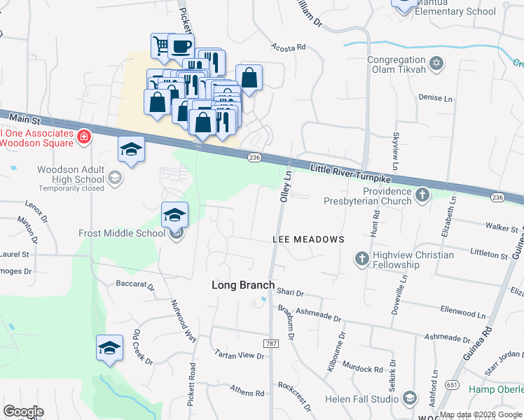 map of restaurants, bars, coffee shops, grocery stores, and more near 4027 Goss Road in Fairfax