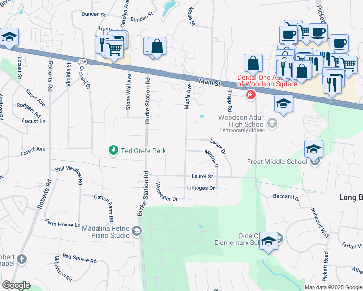 map of restaurants, bars, coffee shops, grocery stores, and more near 4126 Maple Avenue in Fairfax