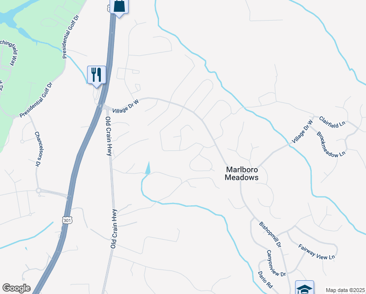 map of restaurants, bars, coffee shops, grocery stores, and more near 3730 Halloway North in Upper Marlboro