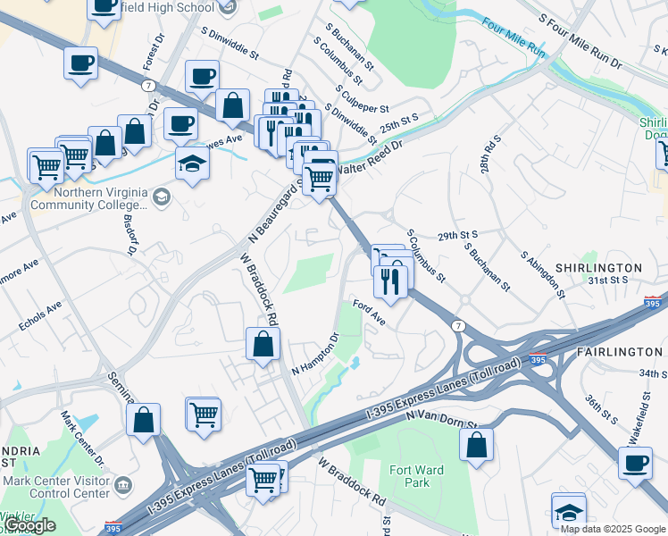 map of restaurants, bars, coffee shops, grocery stores, and more near 3314 South 28th Street in Alexandria