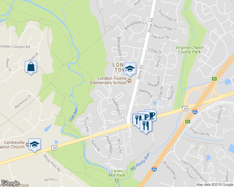 map of restaurants, bars, coffee shops, grocery stores, and more near 14824 Palmerston Square in Centreville