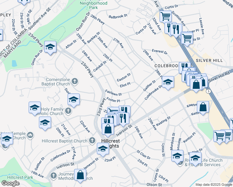 map of restaurants, bars, coffee shops, grocery stores, and more near 101 Independence Avenue Southeast in Washington