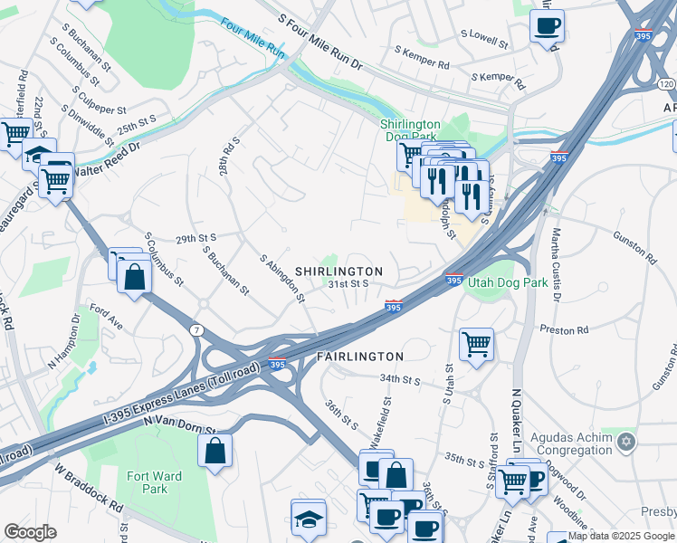 map of restaurants, bars, coffee shops, grocery stores, and more near in Arlington