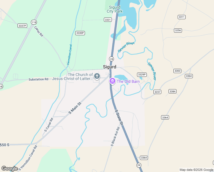 map of restaurants, bars, coffee shops, grocery stores, and more near 88 South State Street in Sigurd