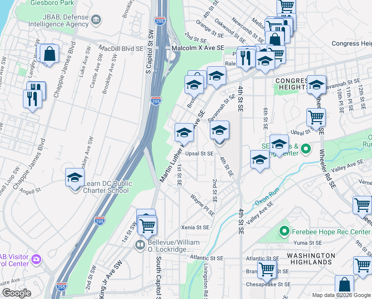 map of restaurants, bars, coffee shops, grocery stores, and more near 101 Independence Avenue Southeast in Washington