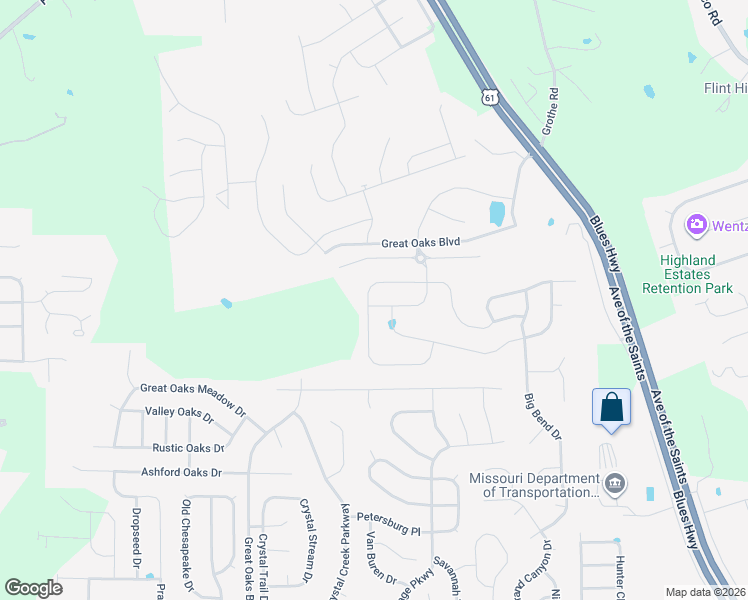 map of restaurants, bars, coffee shops, grocery stores, and more near 1001 Pine Creek Drive in Wentzville