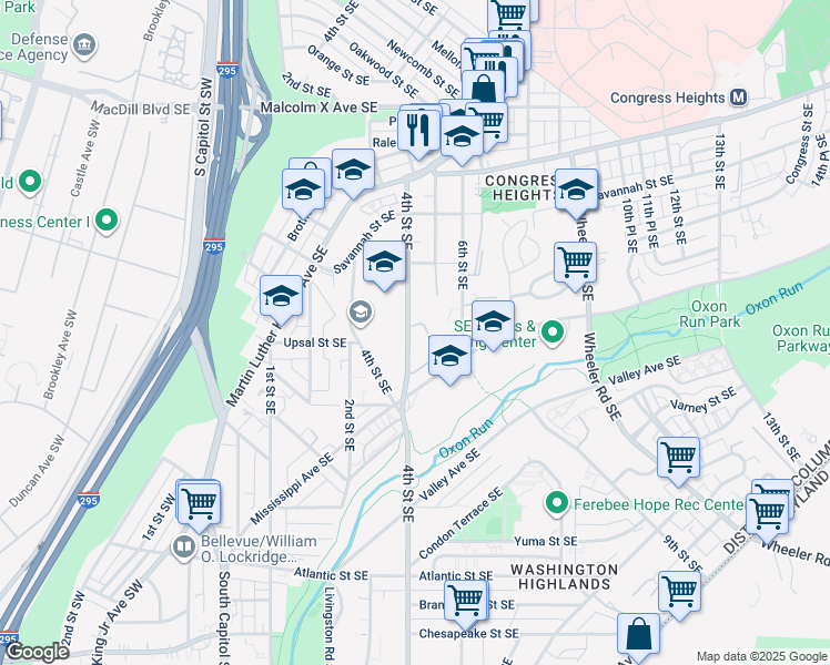 map of restaurants, bars, coffee shops, grocery stores, and more near 101 Independence Avenue Southeast in Washington