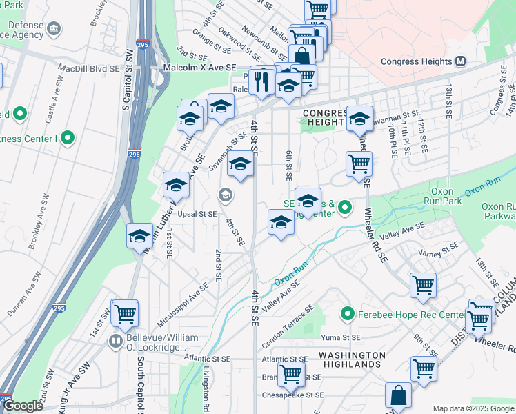 map of restaurants, bars, coffee shops, grocery stores, and more near 101 Independence Avenue Southeast in Washington