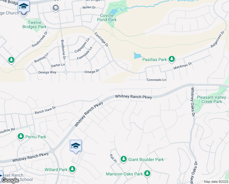 map of restaurants, bars, coffee shops, grocery stores, and more near Whitney Ranch Parkway in Rocklin