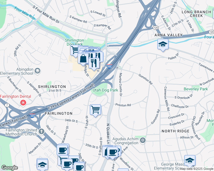 map of restaurants, bars, coffee shops, grocery stores, and more near 2800 South Stafford Street in Arlington
